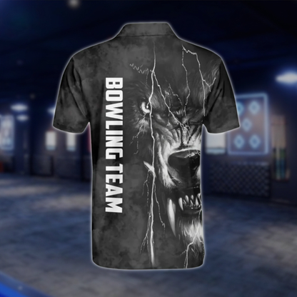 Personalized Mens Wolf Bowling Polo Shirts Black, Custom Wolf Bowling Shirt For Team BZ0200 BOW0497