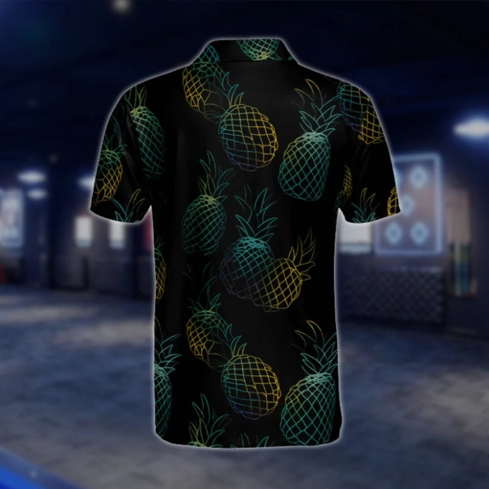 Men's Neon Pineapple Black Golf Polo Shirts, Pineapple Golf Shirts GOF0264