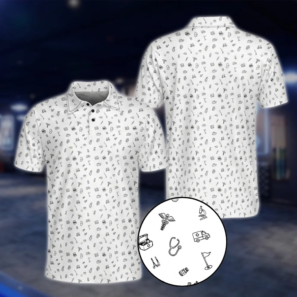 Doctor Medical Pattern Mens Green Golf Polo Shirts, Doctor Golf Shirts GOF0009