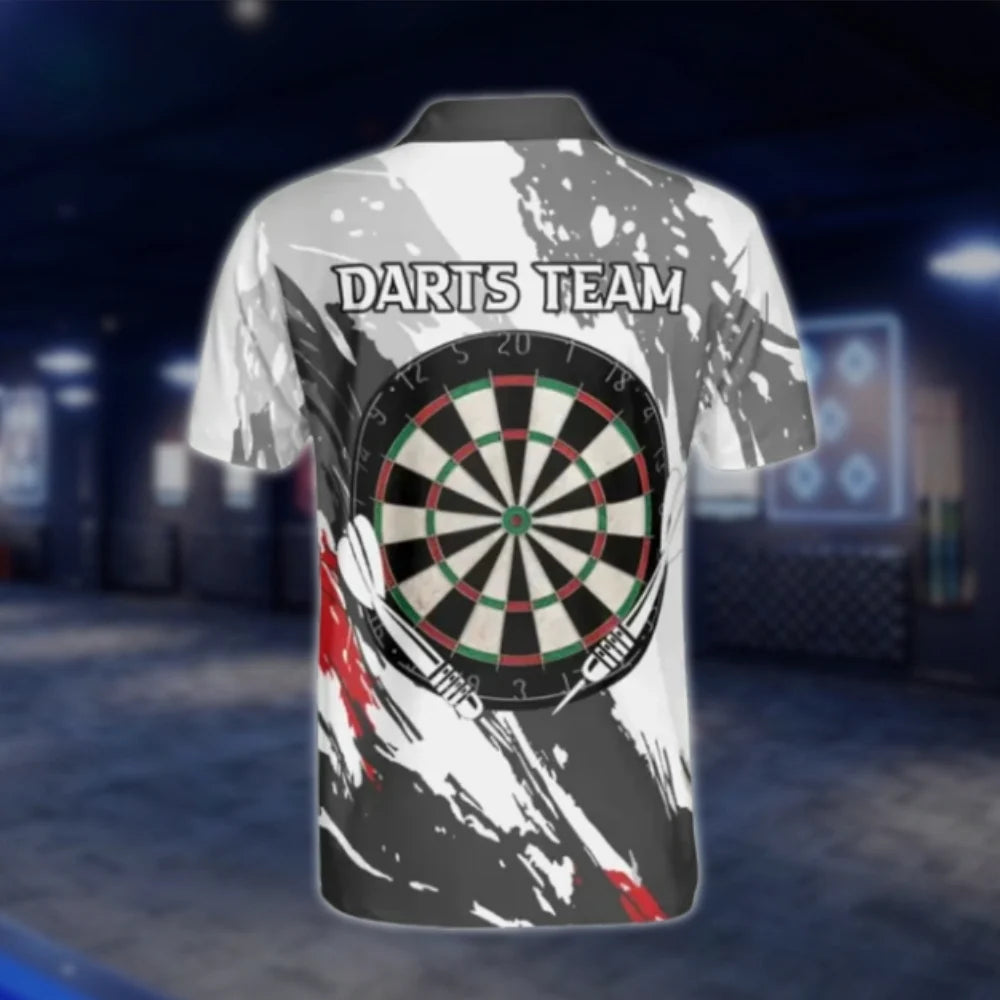 Custom Team Grey White Grunge Dart Polo Shirt For Men, Custom Dart Shirts DAT0375