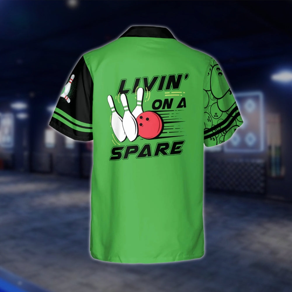 Custom Livin' On A Spare Green Bowling Hawaiian Shirt Men Women, Funny Custom Bowling Shirts BZ0015 BOW0306