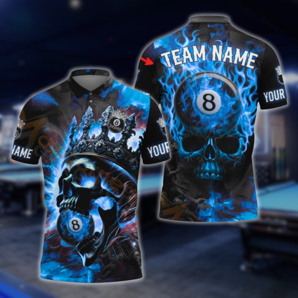Custom Skull Flame 8 Ball Billiard Polo Shirt For Men, Custom Skull Billiard Team Shirts BLD0064