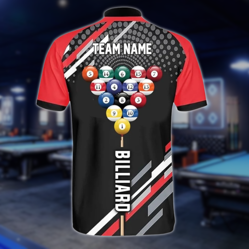 Custom Team Black And Red Billiard Jersey For Mens, Custom Pool Billiard Shirts BLD0183