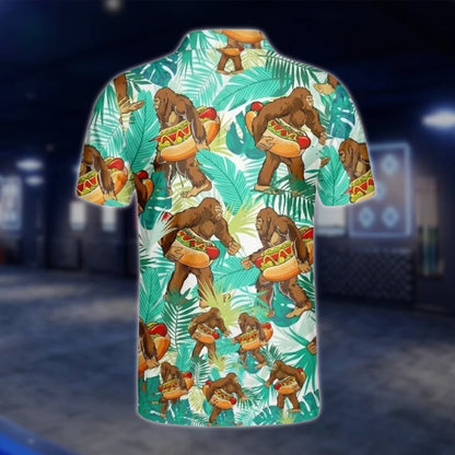Hot Dog Bigfoot Tropical Golf Men's Polo Shirt, Sasquatch Golf Shirt Men GOF0086