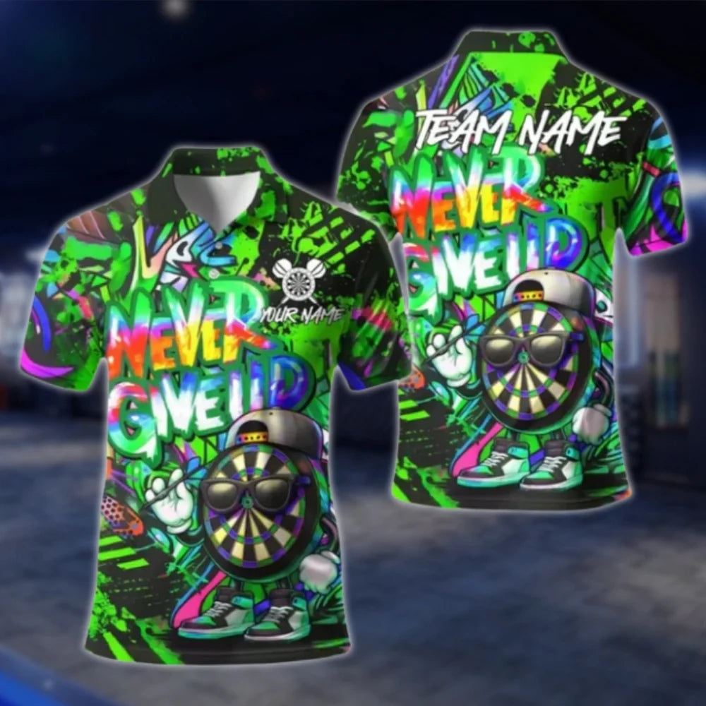 Never Give Up Funny Dartboard Custom Mens Graffiti Dart Polo Shirt, Custom Funny Darts Shirt For Team DAT0380