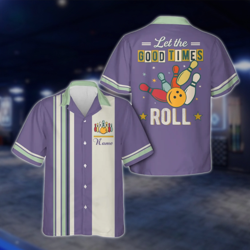 Let The Good Times Roll Personalized Retro Bowling Hawaiian Shirt Men And Women, Custom Funny Bowling Shirt Cyan BE0216 BOW0111