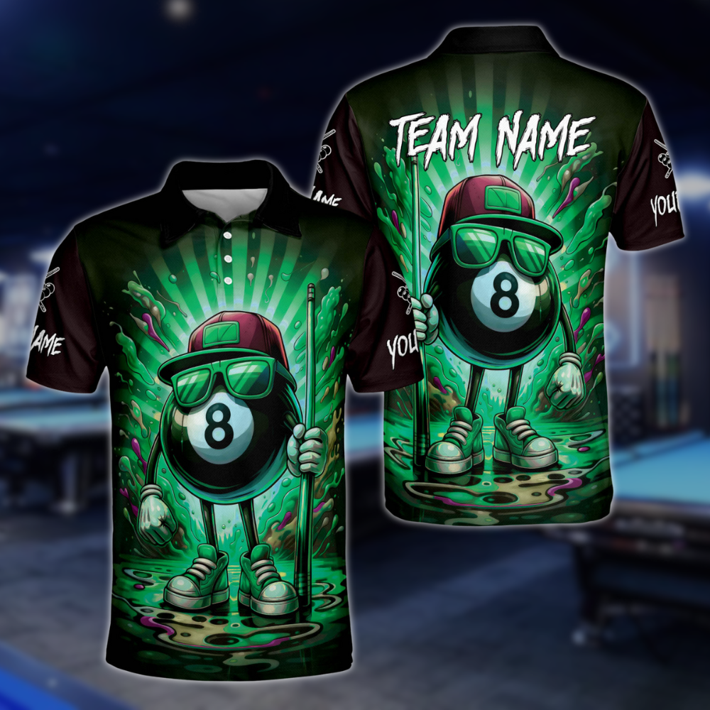 Custom Funny 8 Ball Polo Shirt For Men, Custom Graffiti Funny 8 Ball Team Shirts BLD0011