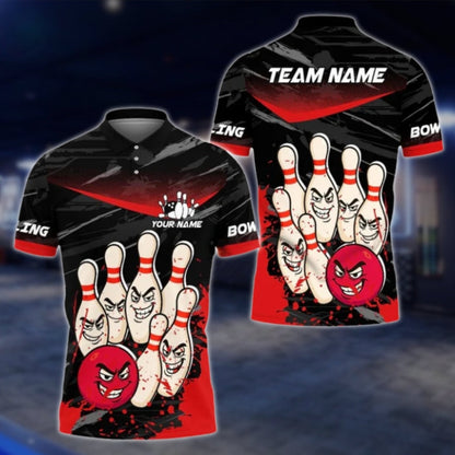 Custom Funny Pins And Ball Bowling Mens Polo Shirt, Back Blue Custom Funny Bowling Team Shirts BE0114 BOW0387