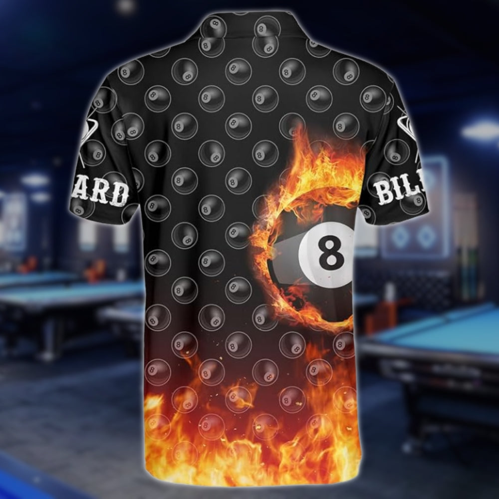 Custom Flaming 8 Ball Billiard Men Polo Shirt, Custom Flame Billiard Team Shirts BLD0133