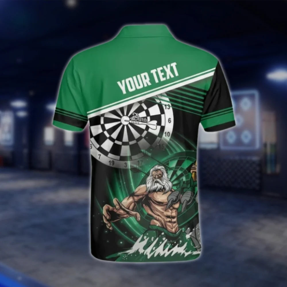 Personalized Poseidon Men's Green Dart Polo Shirt, Custom Team Dart Shirts DAT0276
