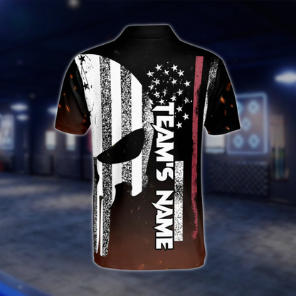 Custom Skull USA Flag Bowling Mens Polo Shirt, Custom Skull Bowling Team Shirts BZ0157 BOW0415