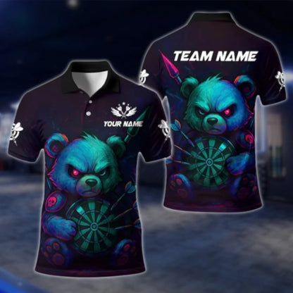 Personalized Angry Bear Dart Polo Shirt For Men, Custom Bear Team Dart Shirts DAT0430