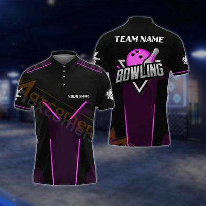 Custom Black And Red Bowling Mens Polo Shirt, Custom Team Bowling Shirts BA0022 BOW0376