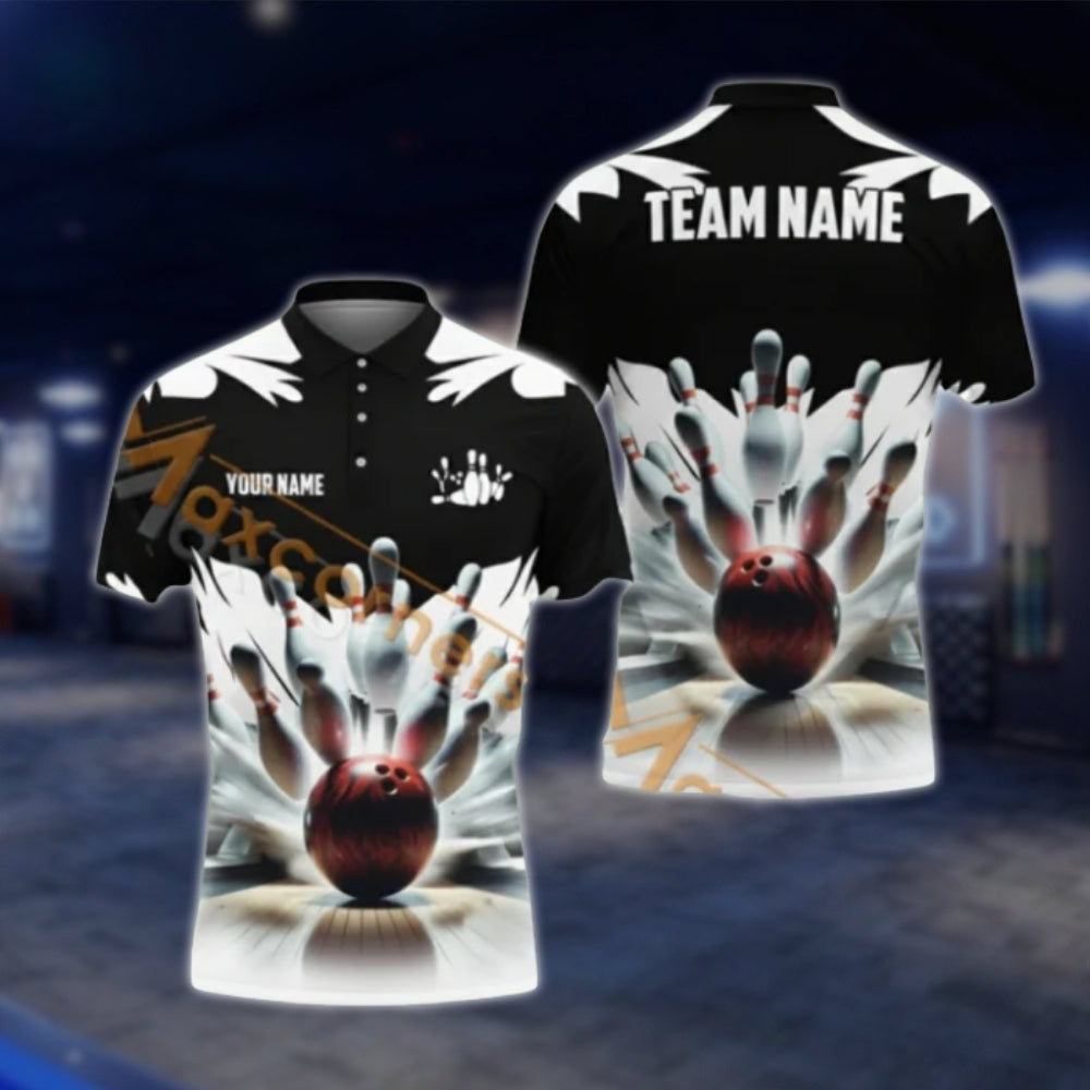 Custom Team Blue White Bowling Polo Shirts For Mens, Custom Bowling Shirts BA0024 BOW0375