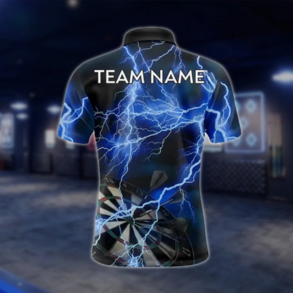 Thunder Lightning Blue Custom Mens Dart Polo Shirt, Custom Thunder Darts Team Shirts DAT0379
