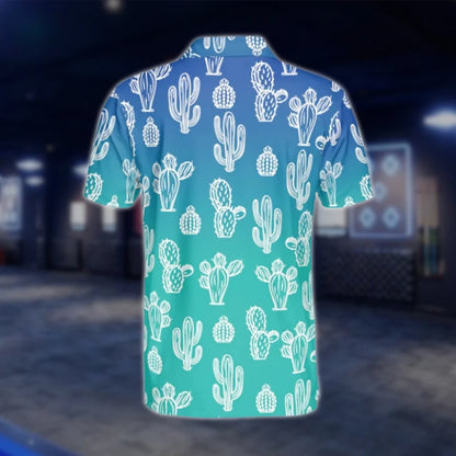 Mens Cactus Blue Cyan Golf Polo Shirt, Cactus Golf Shirt GOF0161