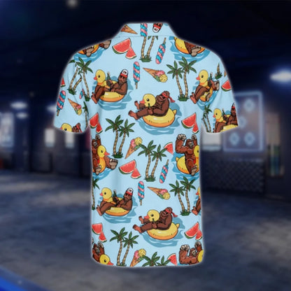 Sasquatch Bigfoot Palm Tree Beach Golf Polo Shirts For Men, Bigfoot Golf Shirts GOF0202