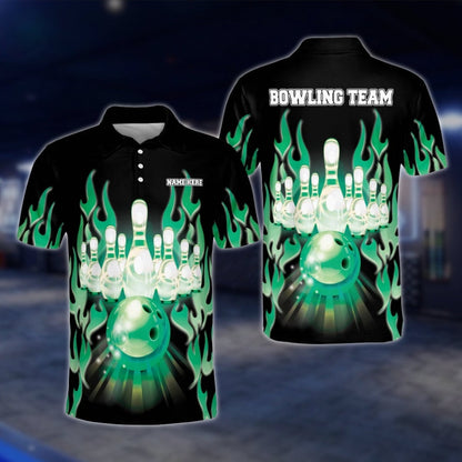 Custom Flame Red Black Bowling Polo Shirt For Mens, Custom Flame Bowling Shirts Team BM0020 BOW0262