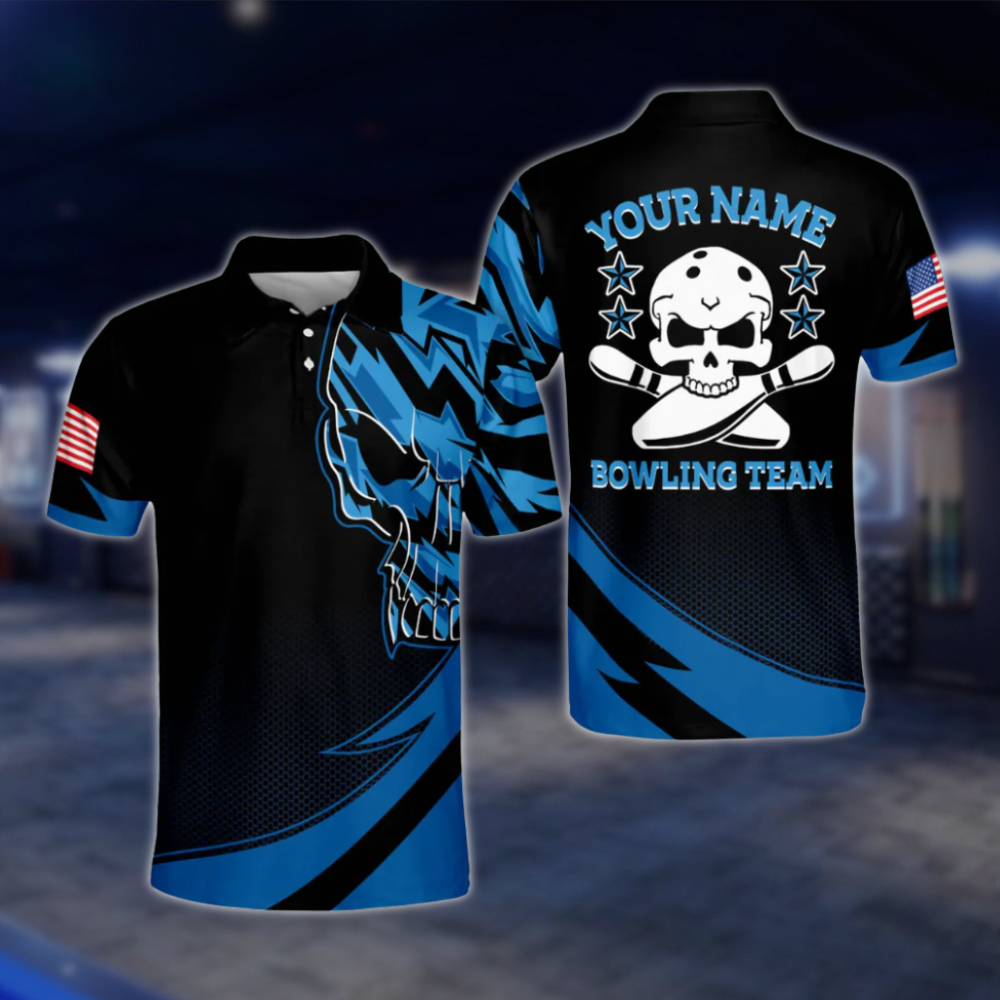 Custom Skull Black Purple Bowling Polo Shirt For Mens, Custom Skeleton Bowling Team Shirts BM0059 BOW0342