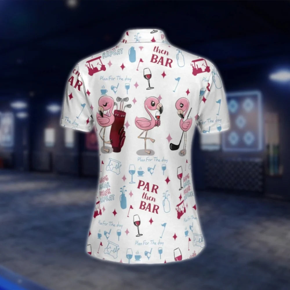 Par Then Bar Flamingo Women's Golf Polo Shirts, Funny Flamingo Golf Shirts Ladies GOF0291