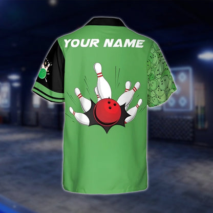 Custom Team Black And Green Bowling Hawaiian Shirt For Men Women, Custom Bowling Team Shirts BZ0041 BOW0291