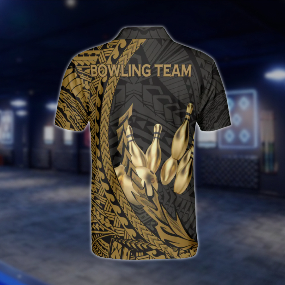 Black Gold Tribal Personalized Men's Bowling Polo Shirts, Custom Tribal Bowling Shirts Team BZ0202 BOW0476