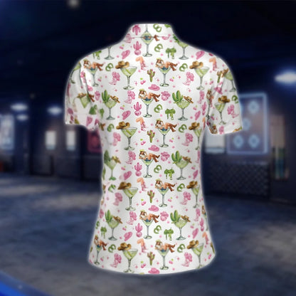 Cowgirl Margarita Cactus Golf Polo Shirt Womens, Ladies Western Cocktail Golf Shirts GOF0298