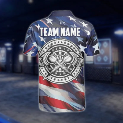 American Flag Custom Mens Darts Polo Shirt, Custom Patriotic Dart Team Shirts DAT0409