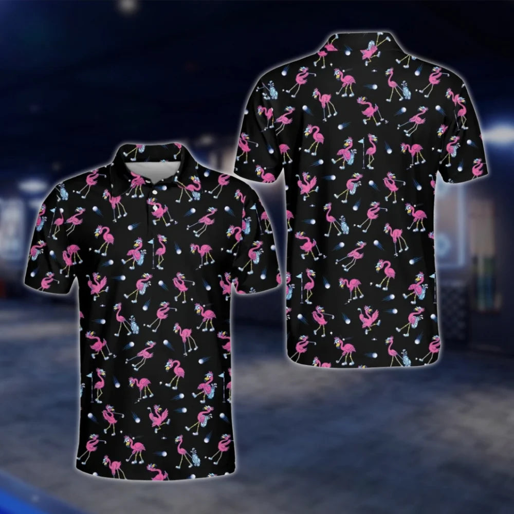 Flamingo Funny Golf Polo Shirt For Mens, Flamingo Lover Golf Shirts GOF0068
