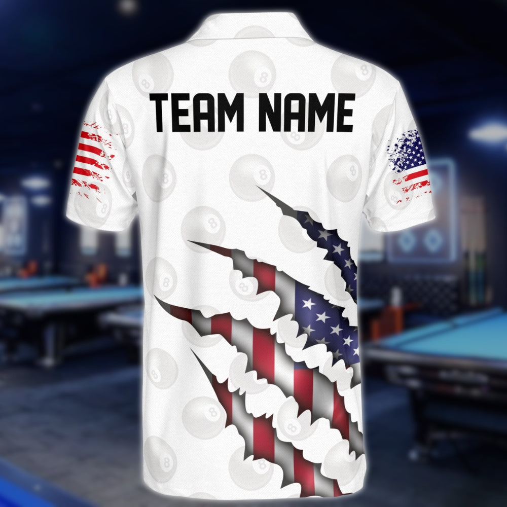 Custom USA Flag Billiard Men Polo Shirts, Custom Patriotic Pool Team Shirts BLD0147
