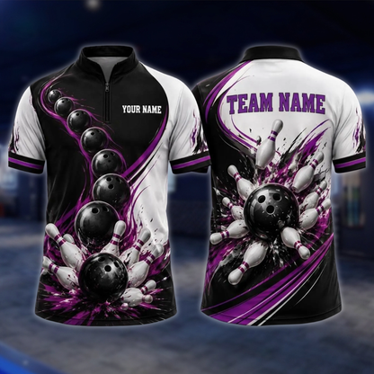 Personalized Team Blue Splash Bowling Jersey, Mens Custom Bowling Shirt BE0242 BOW0083
