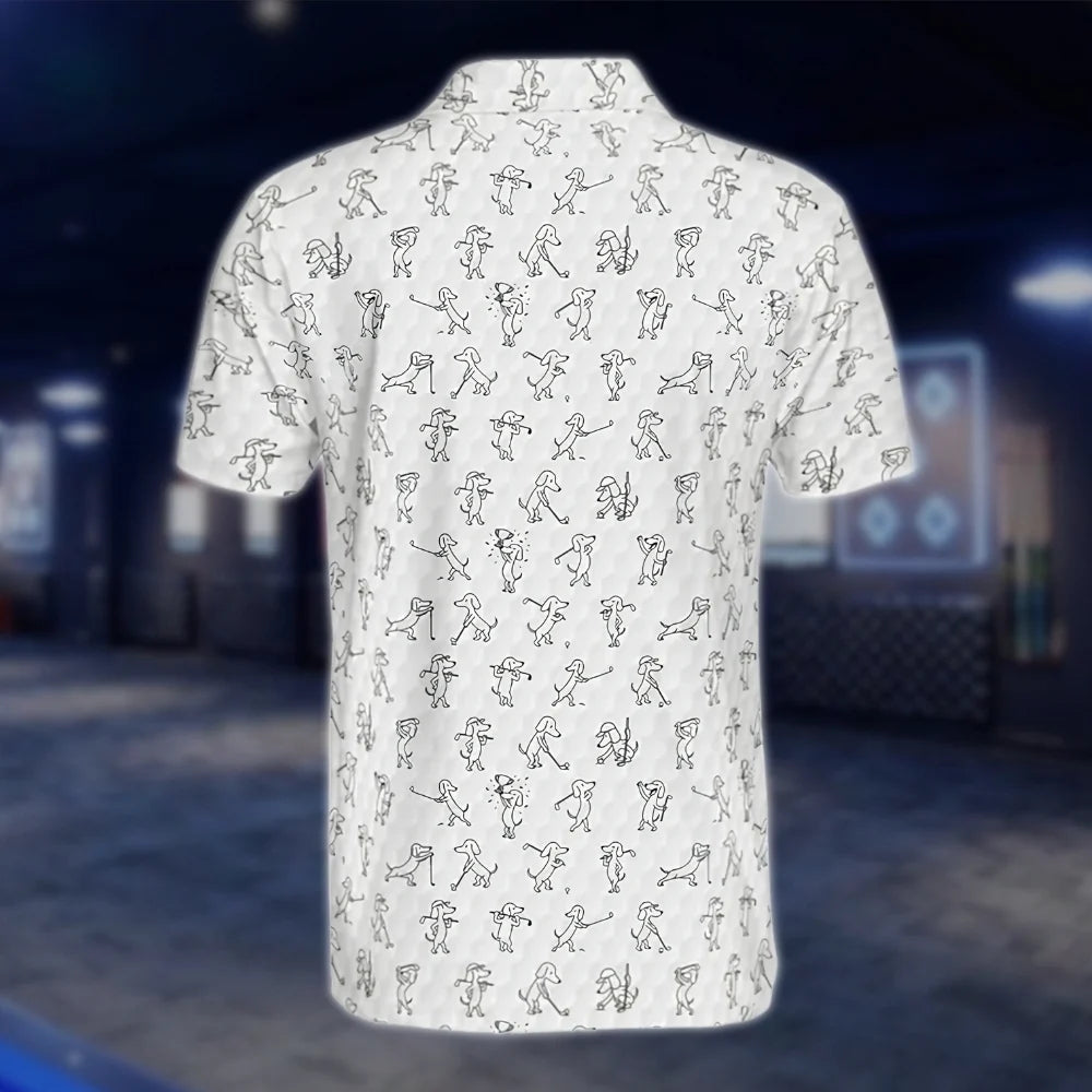 Dachshund Dog Mens White Black Golf Polo Shirt, Dachshund Golf Shirt GOF0125