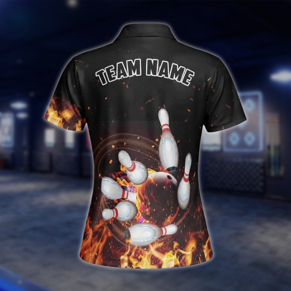 Personalized Womens Flame Bowling Polo Shirt, Custom Flame Bowling Team Shirts Ladies BZ0744 BOW0175