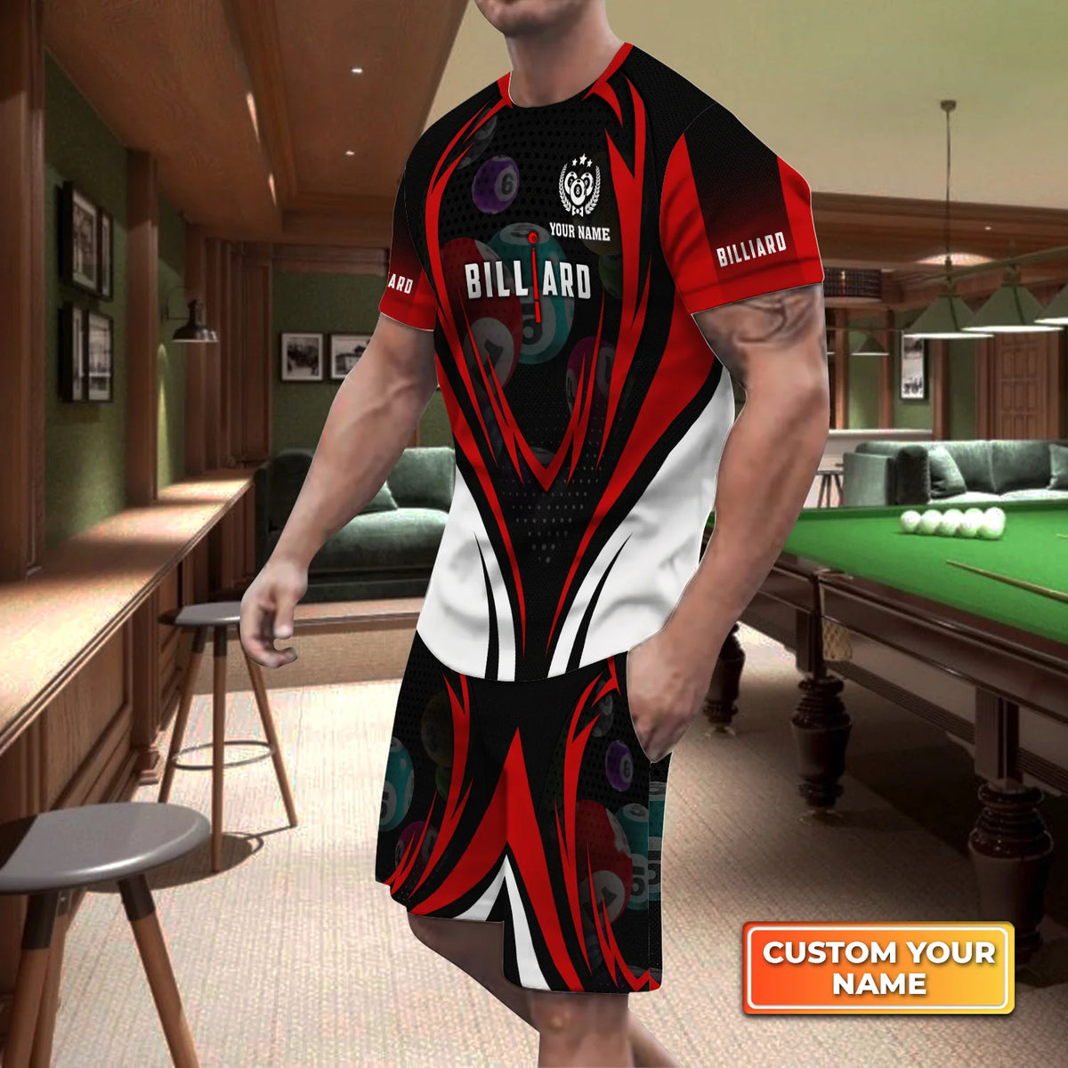 Unisex Funny Pool Balls Billiards Custom Name 3D Short Sleeve T-Shirt Men's Board Shorts ORN0295