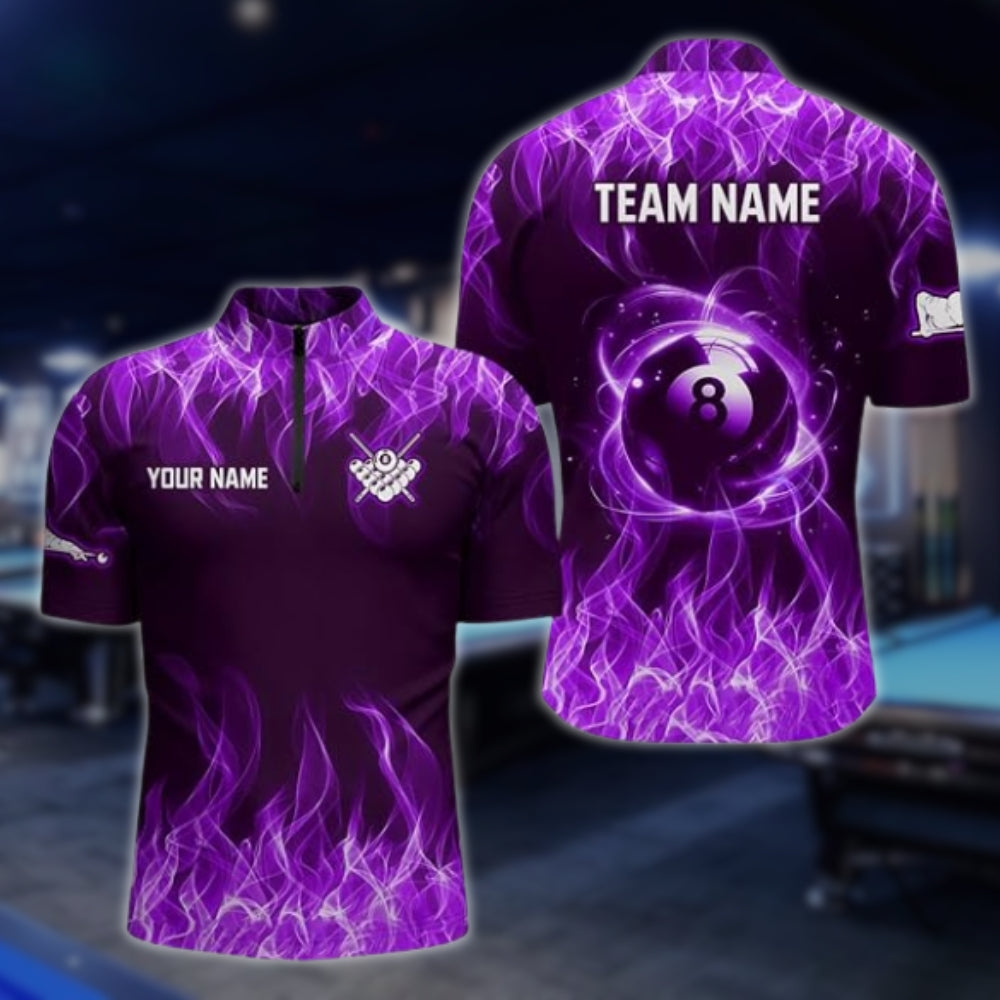 Custom Blue Flame 8 Ball Jersey For Mens, Custom Flame Billiard Team Shirts BLD0013
