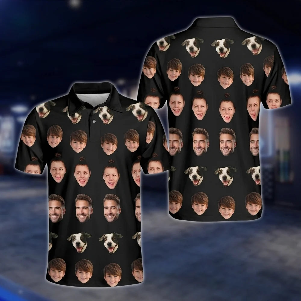 Custom Face Grey Golf Polo Shirts For Men, Custom Photo Golf Shirts GOF0183