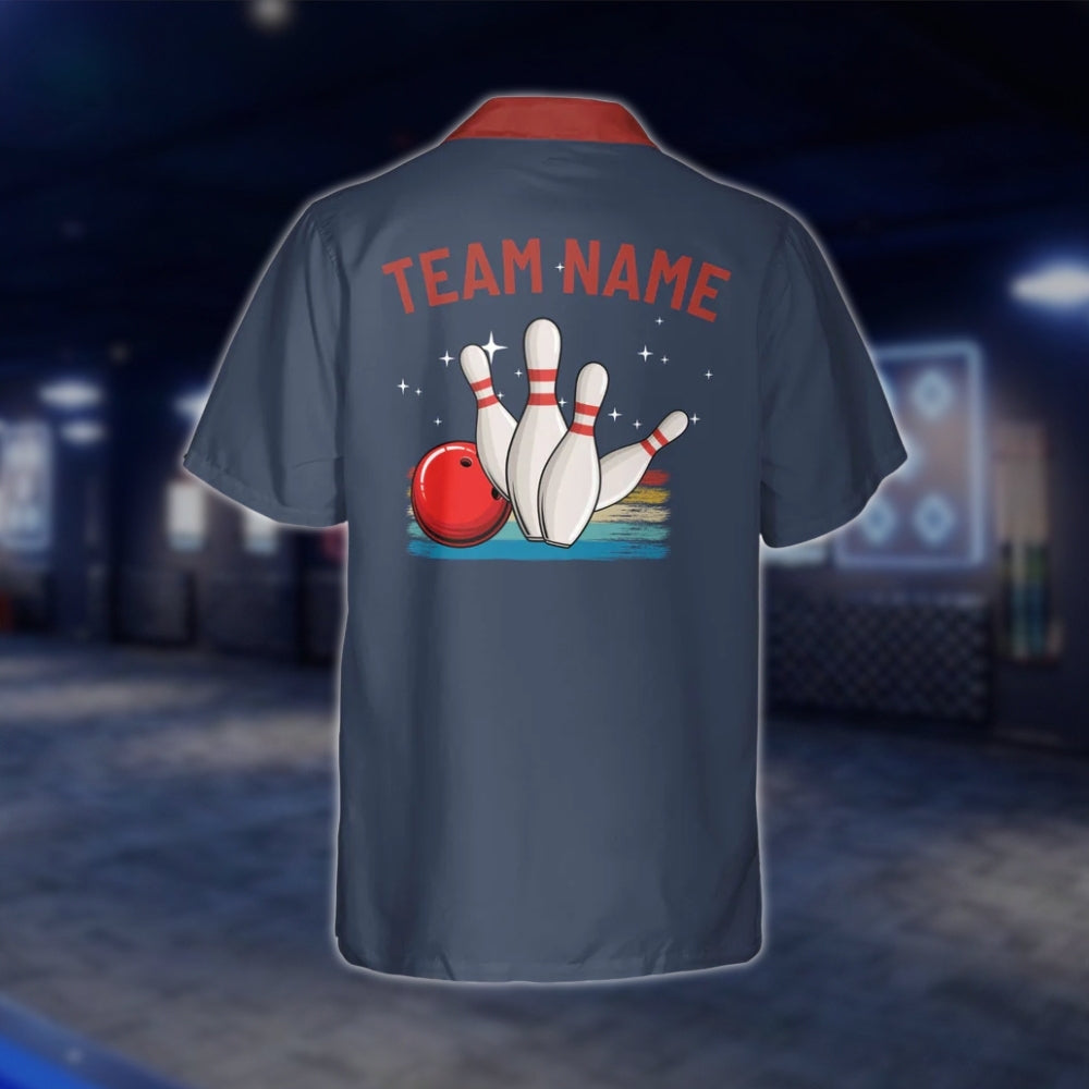 Custom Retro Blue Navy Bowling Hawaiian Shirt Men Women, Custom Retro Bowling Team Shirts BZ0005 BOW0294