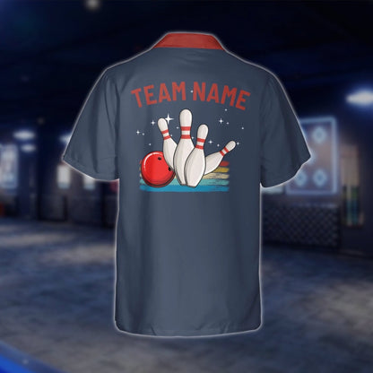 Custom Retro Blue Navy Bowling Hawaiian Shirt Men Women, Custom Retro Bowling Team Shirts BZ0005 BOW0294