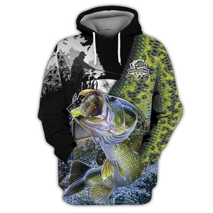 Bass Fishing Shirt Bass Shirts for Men Fish 3D Printed Green Fishing Hoodie Tshirt FISH0023