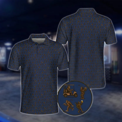 Bigfoot Blue Golf Polo Shirt For Men, Bigfoot Sasquatch Golf Shirt GOF0107