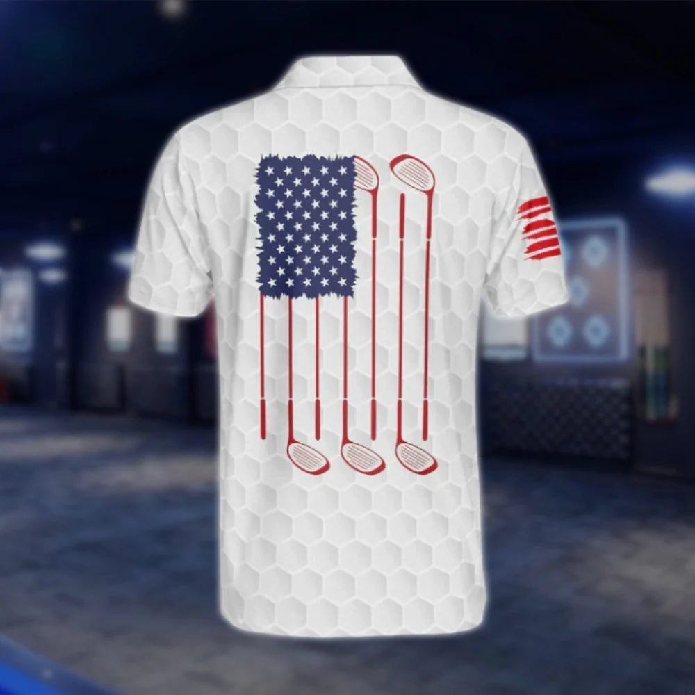 Customized American Flag Golf Polo Shirts For Men, Custom Patriotic Golf Shirts GOF0195