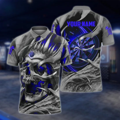 Custom Skull Grunge Purple Dart Mens Polo Shirt, Custom Skull Dart Shirt With Name DAT0263
