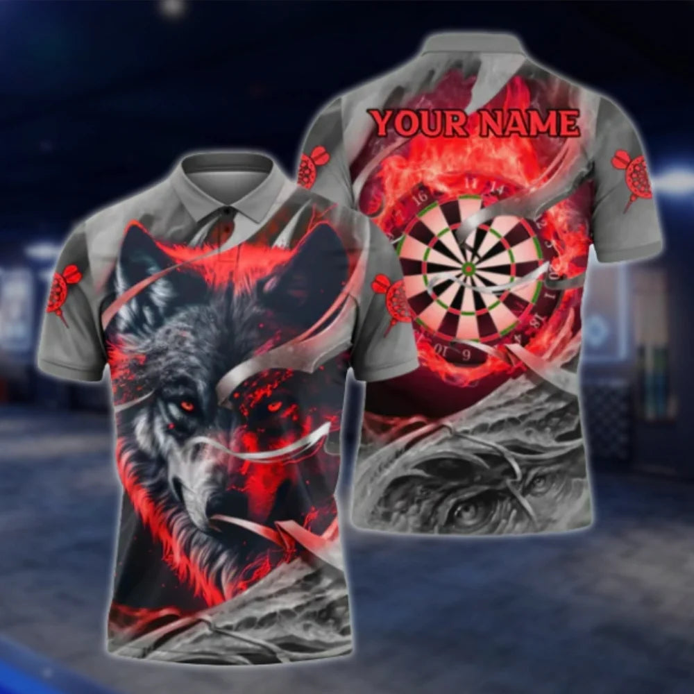Custom Wolf Blue Flame Dart Mens Polo Shirt, Custom Wolf Dart Team Shirts DAT0452