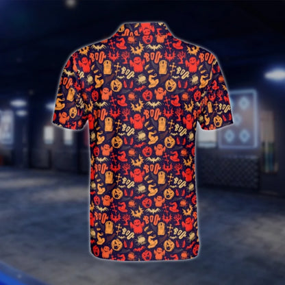Spoolky Ghost Pumpkin Pattern Golf Polo Shirts For Men, Halloween Golf Shirt GOF0187