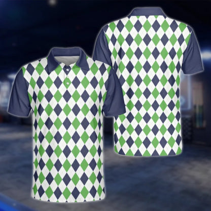 Pink Argyle Mens Golf Polo Shirts, Argyle Golf Shirts GOF0262