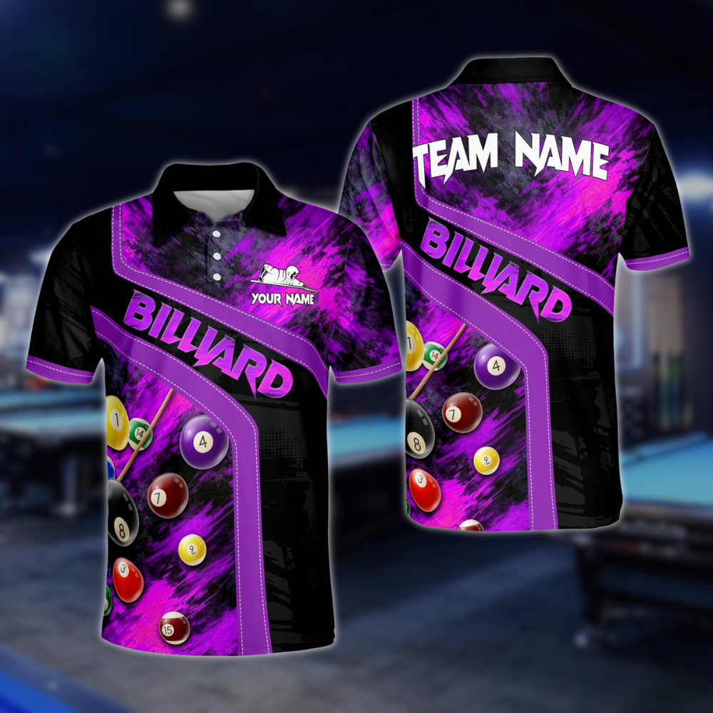 Black And Red Custom Grunge Billiard Men Polo Shirt, Custom Billiard Team Shirts BLD0120