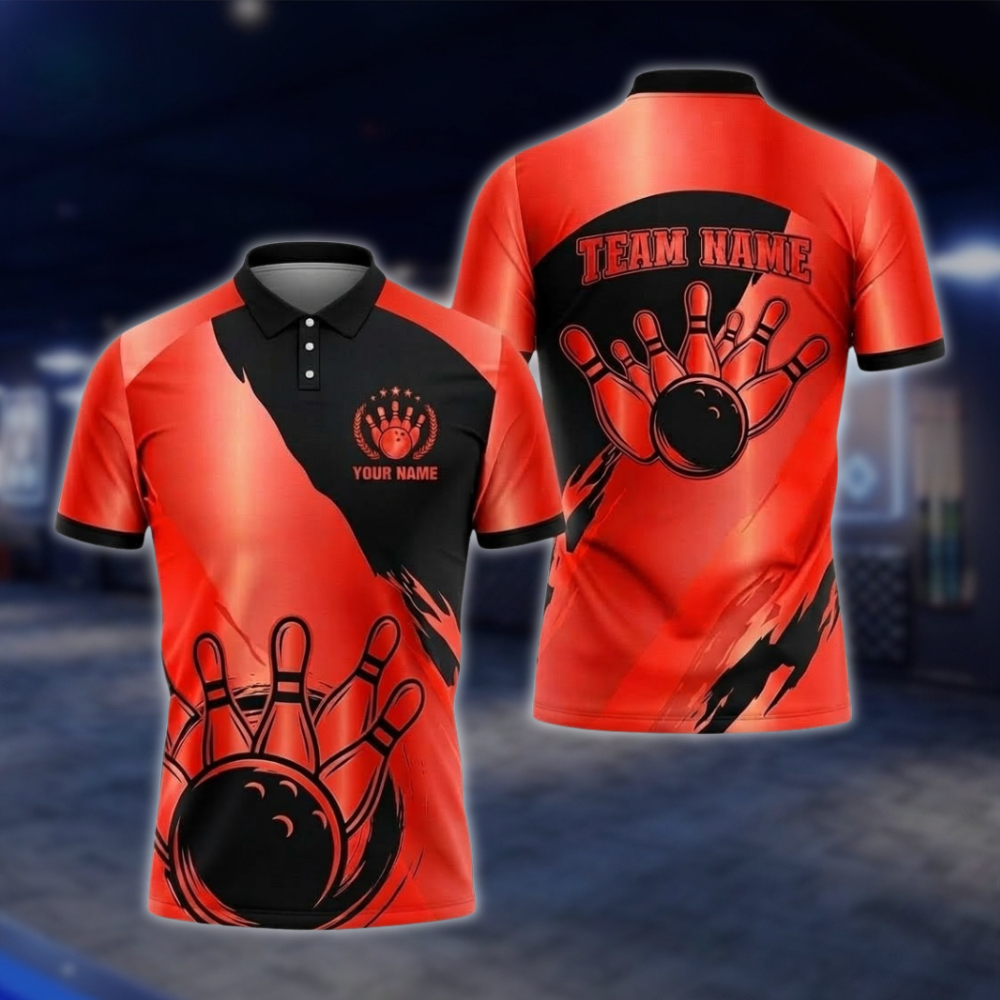 Personalized Silver Black Mens Bowling Polo Shirt For Men, Custom Team Bowling Shirt BZ0931 BOW0009