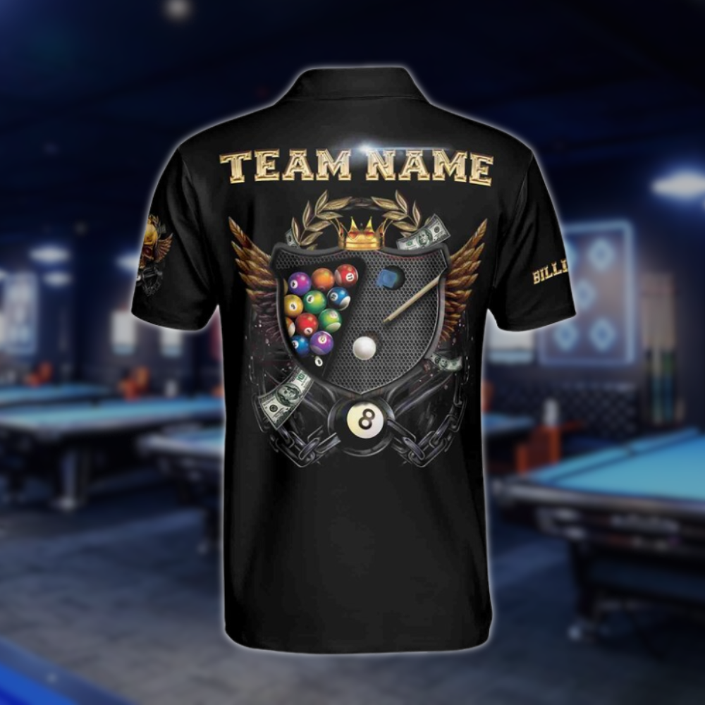 Custom Golden Skull Billiard Mens Polo Shirt, Custom Skull Billiard Shirts For Team BLD0124