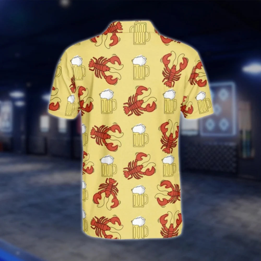 Crawfish And Beer Mens Yellow Golf Polo Shirt, Crawfish Golf Shirt GOF0145