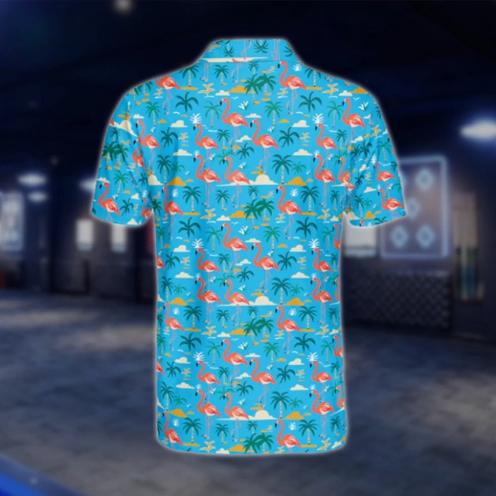 Men's Flamingo Blue Golf Polo Shirt, Tropical Flamingo Golf Shirt GOF0128